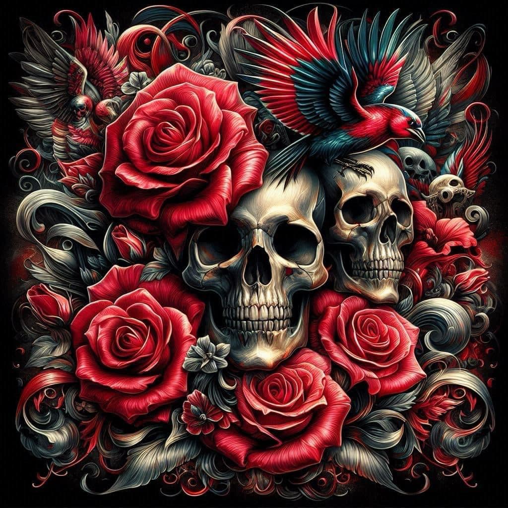 Elegant roses and skulls